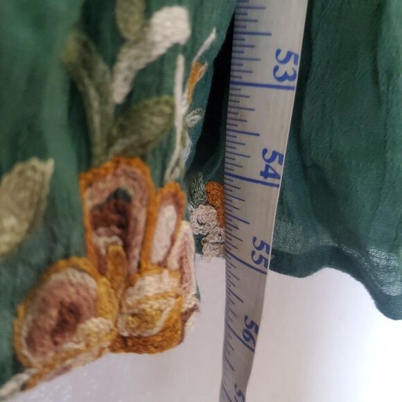 Boho Fig & Flower Embroidered Texture Peasant Dress Medium Green Anthropologie - Picture 10 of 16